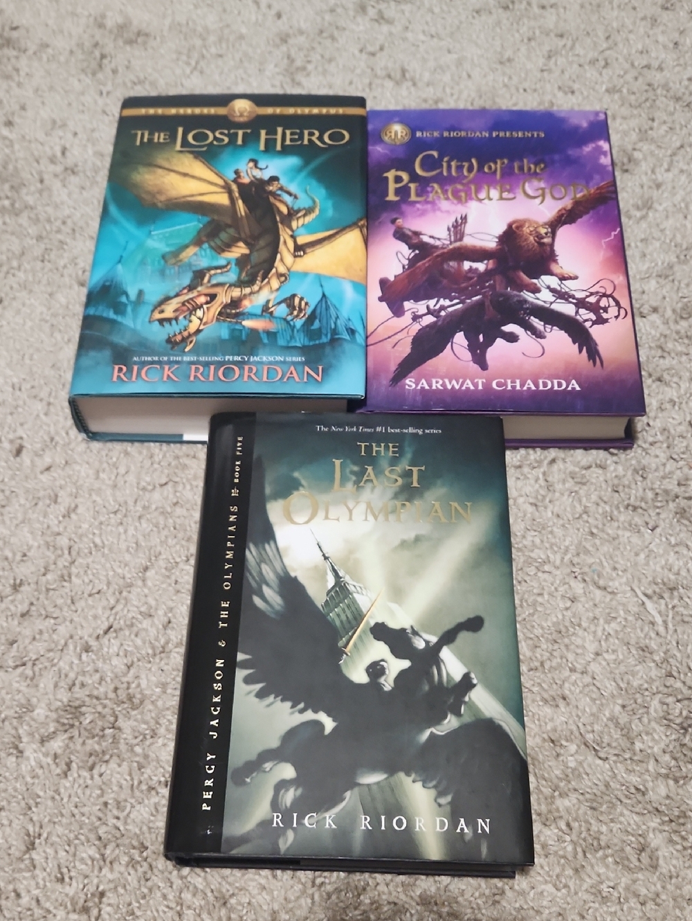 Rick Riordan Hardcover Book Trio - Teal, Purple, Black Covers